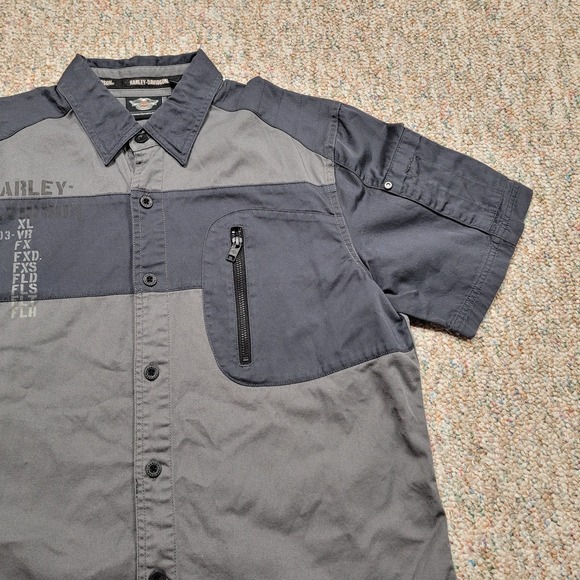 Harley Davidson Shirt Mens Medium Grey Black Motorcycle Rider Mechanic Garage - Picture 6 of 16
